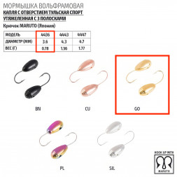 Мормышка вольфрамовая Spider Капля с отв. тульская спорт утяж. MW-SP-4436-GO