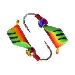 Мормышка вольфрамовая Condor Безмотылка Столбик шарик хамелеон d 4,0 мм, вес 1,32 гр, салатовый с полосками-красн 10 шт