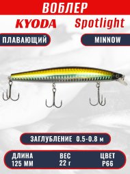 Воблер KYODA Spotlight Minnow-125F 12,5 см 22 гр цвет P66, заглубление 0,5-0,8 м